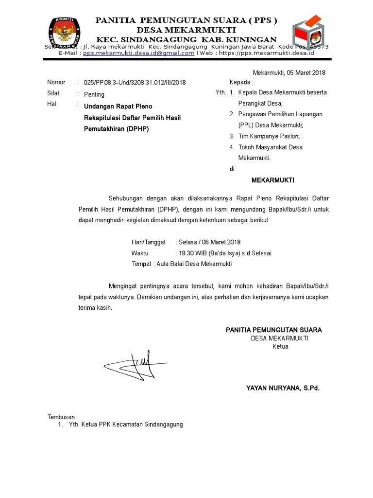 Surat  Undangan  Rapat  Pleno  Surat  Undangan  Rapat  Pleno