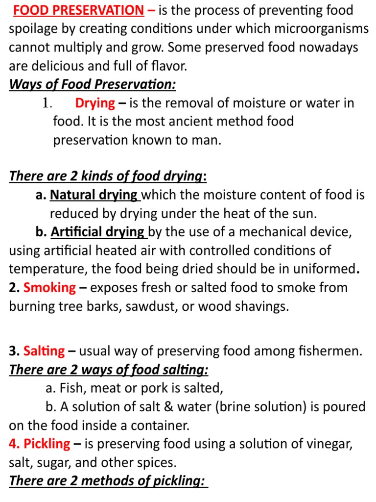 Food Preservation Chart PDF