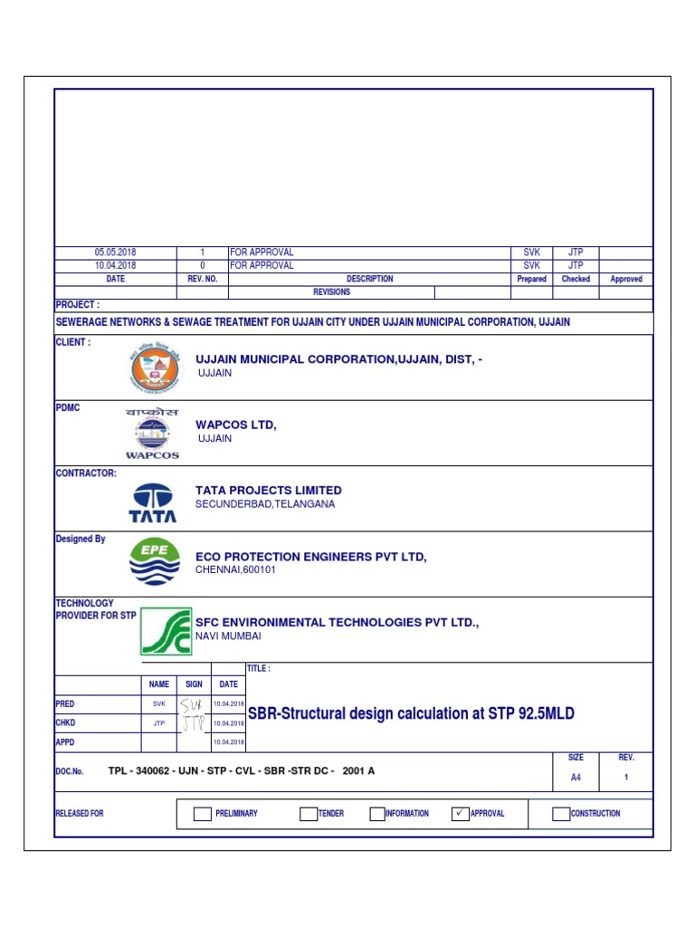 SBR Design for Ujjain STP 92.5MLD | PDF | Beam (Structure) | Combined Sewer