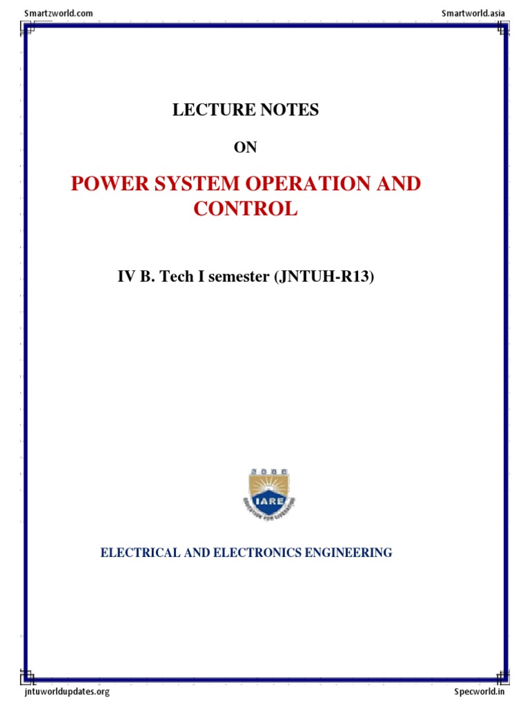 Power System Operation and Control - Unit-1 | PDF | Electricity ...