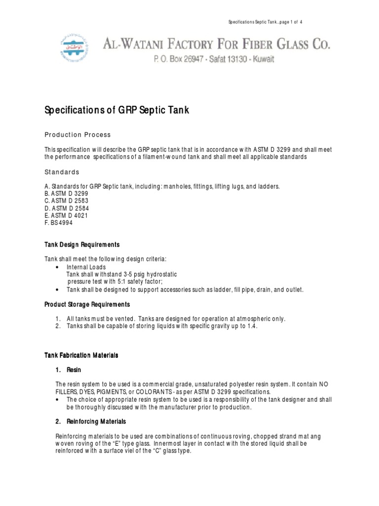 Specification of Septic Tank PDF | Download Free PDF | Fiberglass ...