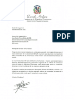 Carta de Felicitación Del Presidente Danilo Medina A Juan Carlos Torres Robiou Por Aniversario Del Cuerpo Especializado de Seguridad Turística (CESTUR)