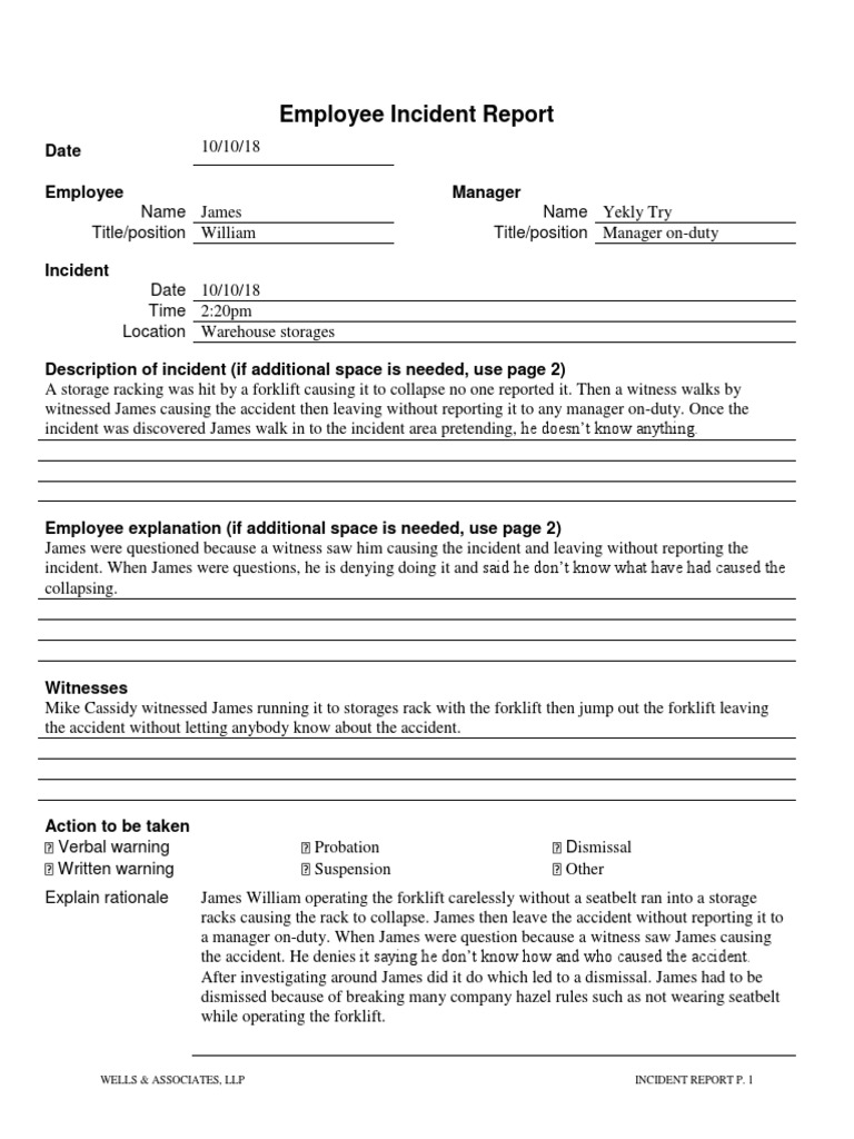 Employee Incident Report Form  PDF  Violence Inside Employee Incident Report Templates