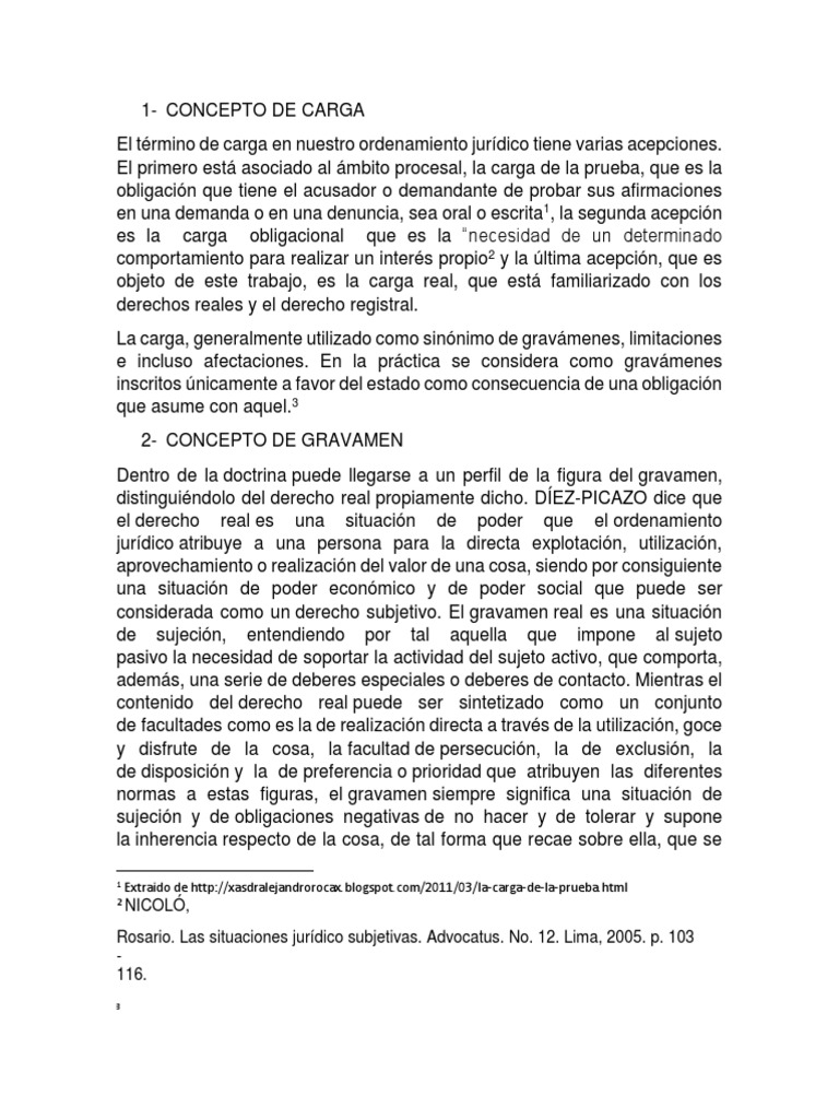 Trabajo Cargas y Gravamenes PDF Propiedad Ley procesal