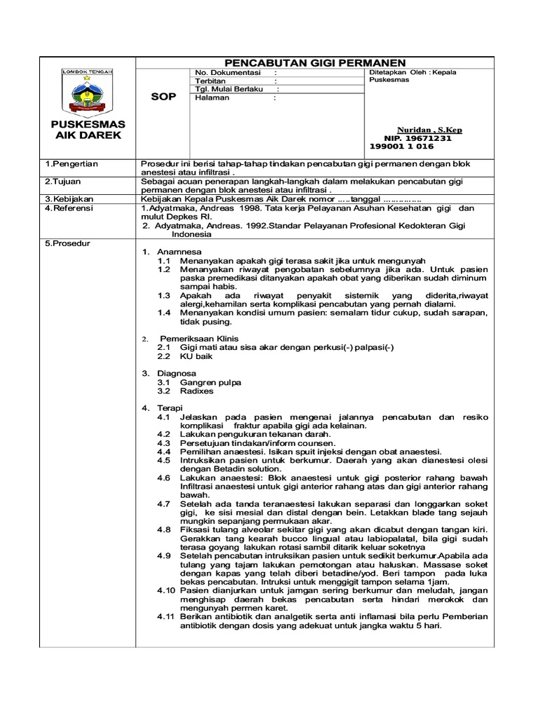 Edoc Site 15 Sop Pencabutan Gigi Permanen Mtr Pdf
