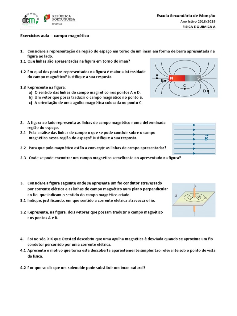 Exercícios sobre Campo Magnético 8º Ano | PDF | Magnetismo | Campo ...