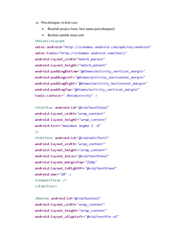 Percabangan Switch Case Dan Perulangan | PDF | Android (Operating ...