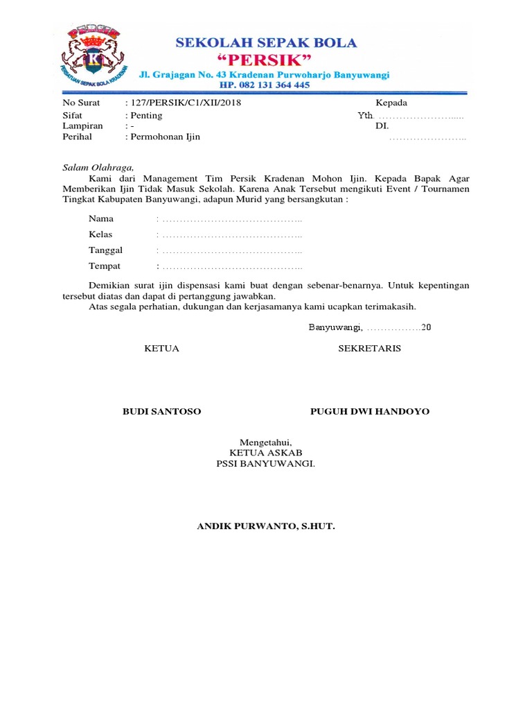 Contoh Surat Dispensasi Kelas