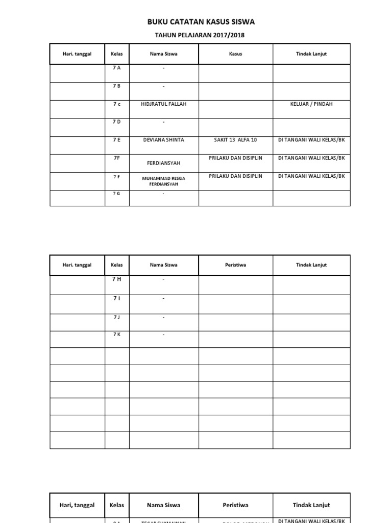 Buku Catatan Kasus Siswa