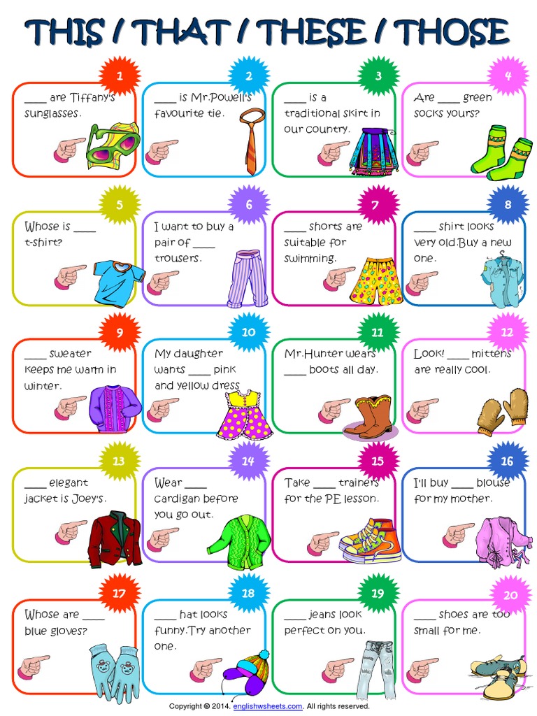 Demonstratives This That These Those Esl Worksheet PDF | PDF