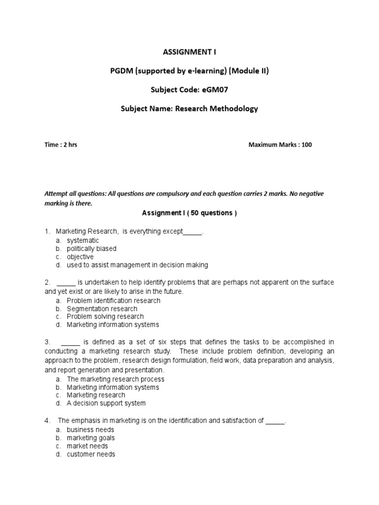 Research Methodology Assignment Questions | PDF | Sampling (Statistics ...