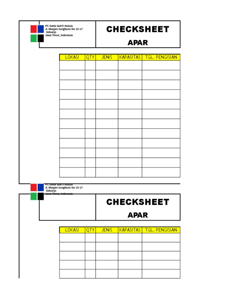Checklist APAR dan Kotak P3K Sidoarjo | PDF