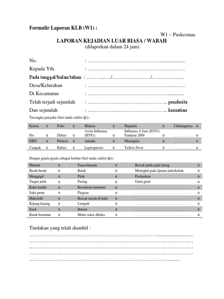 Laporan KLB dan Formulir W1 Puskesmas | PDF