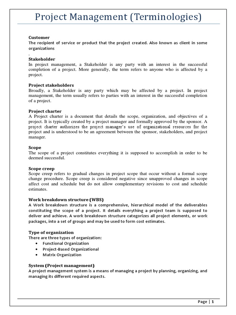 Project Management (Terminologies) : Customer | Download Free PDF ...