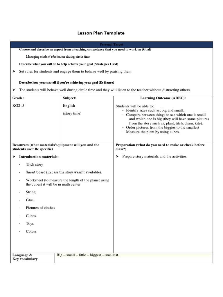 KG2 Story Time Behavior Plan | PDF | Lesson Plan | Teachers