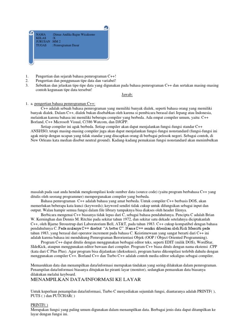 Tipe Data dan Variabel dalam C++ | PDF