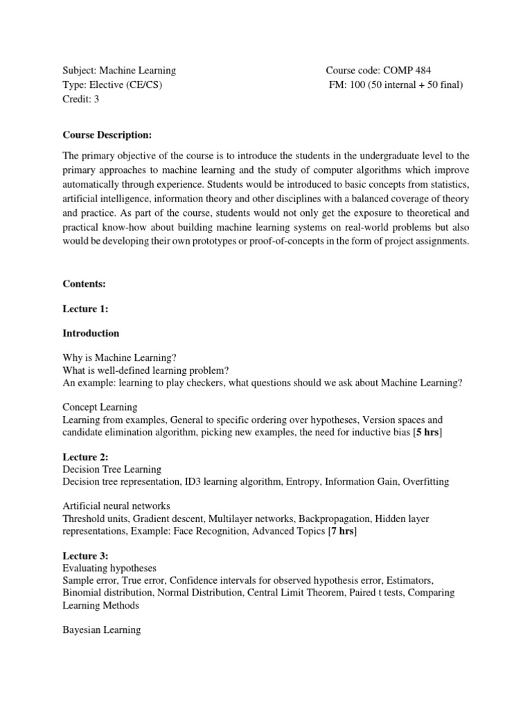 Machine Learning Course Overview | PDF | Artificial Neural Network ...
