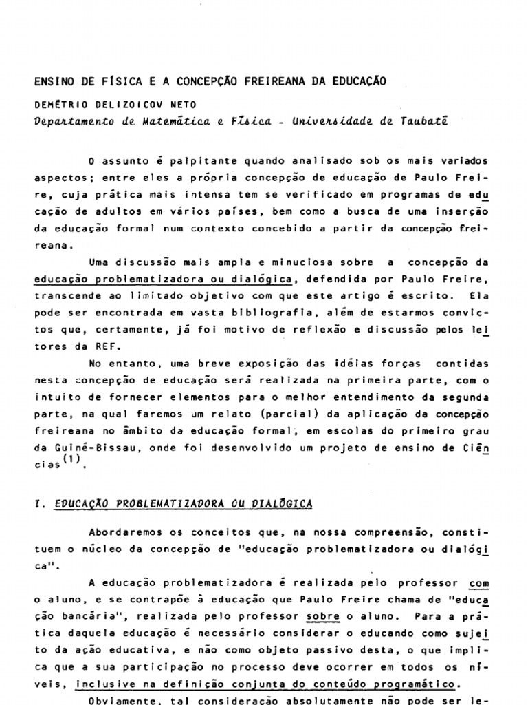 Ensino de Física e a concepção freiriana da educação | PDF