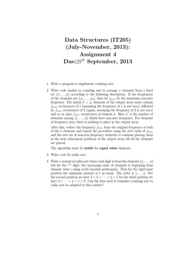 Data Structures (IT205) (July-November, 2013) : Assignment 4 Due:29 ...