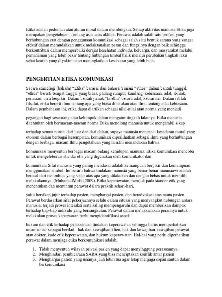 Etika Dalam Komunikasi Keperawatan