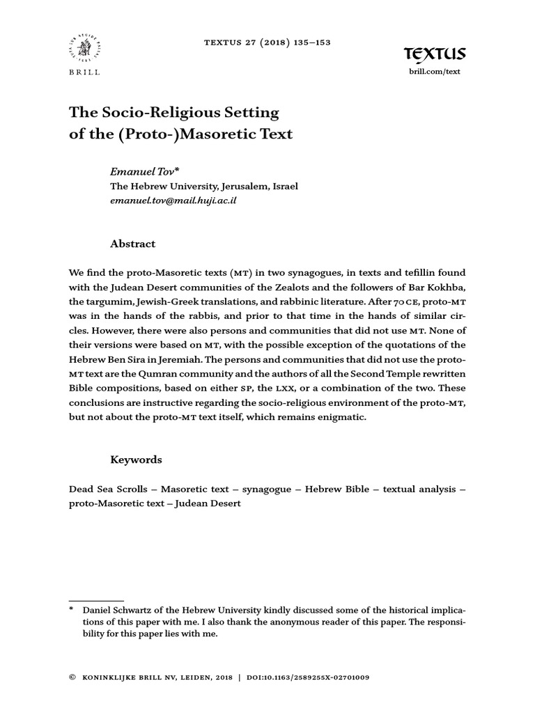 Textus Proto-Masoretic Text PDF | PDF | Septuagint | Dead Sea Scrolls