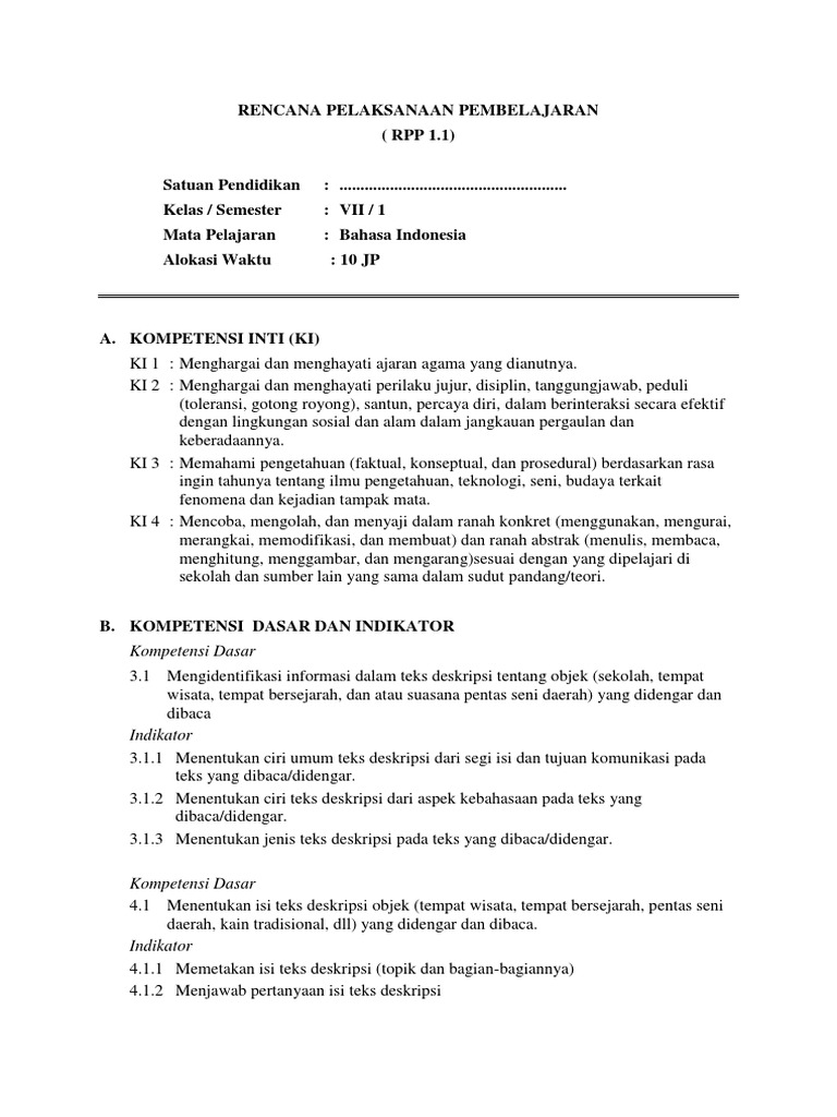 Contoh Teks Deskripsi Raport K13 Kelas 1 Terkait Teks