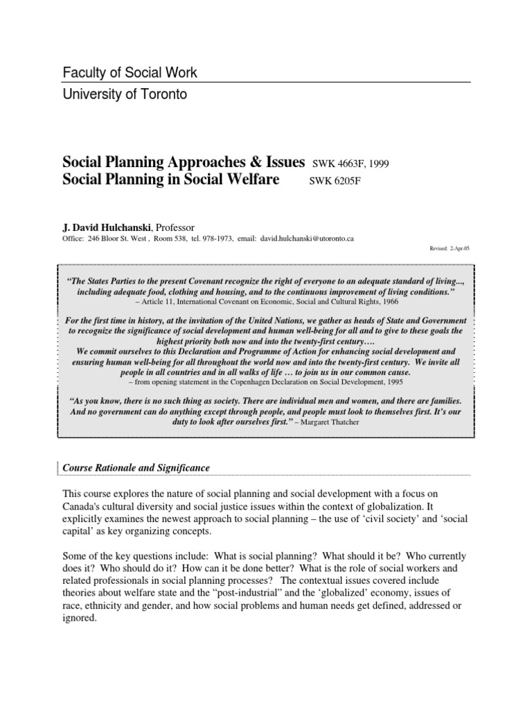 Social Planning Approaches & Issues Social Planning in Social Welfare ...