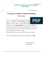 Workshop On Scientific Writing and Publishing: (First Notice)