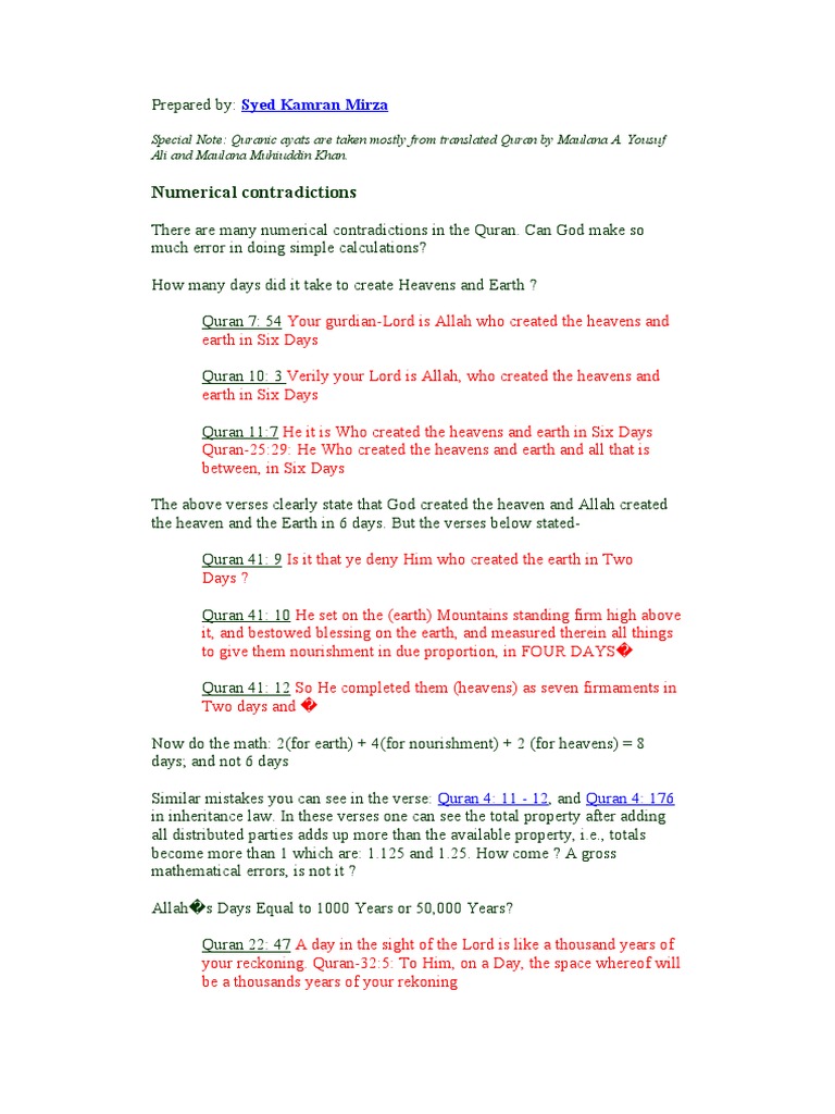 Quranic Numerical Contradictions Explained | PDF | Quran | Islam