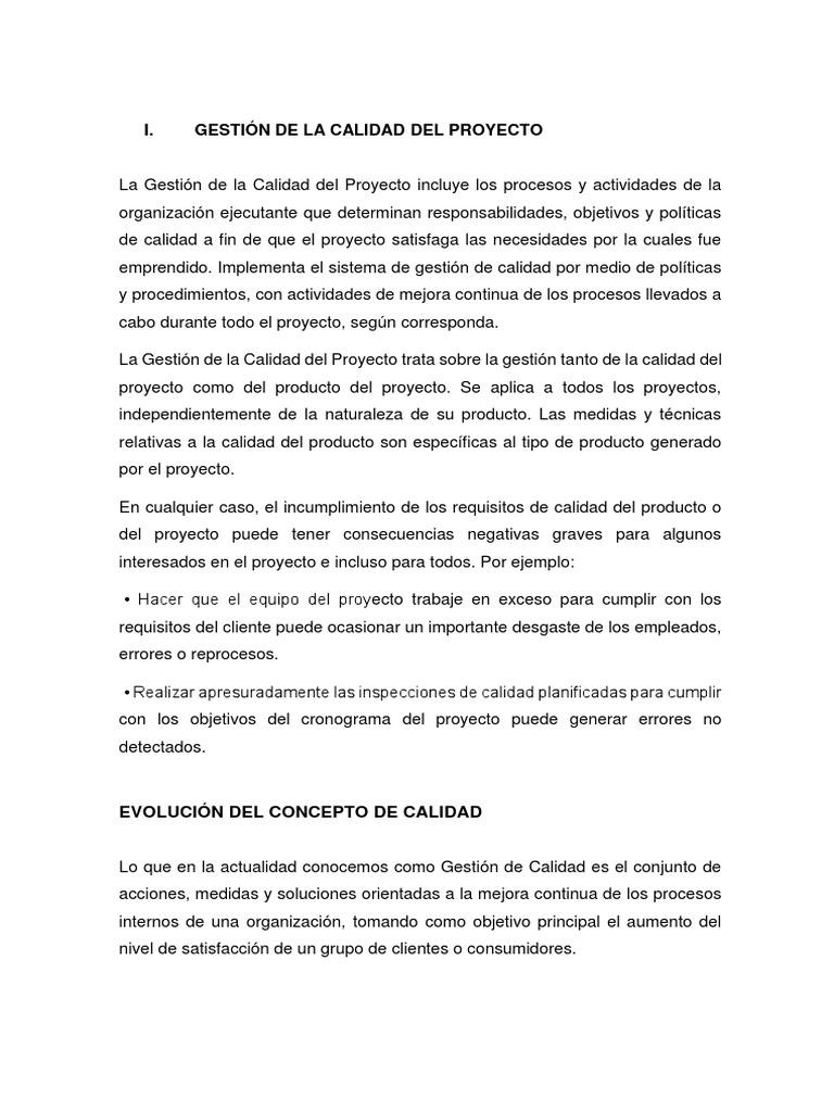 Gestión de Calidad en Proyectos | PDF | Gestión de la calidad | Calidad ...