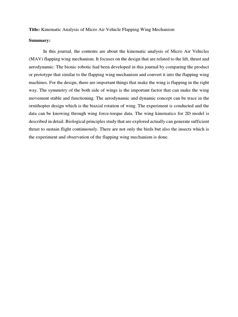 Title: Kinematic Analysis of Micro Air Vehicle Flapping Wing Mechanism ...