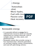 Photovoltaic Wind, Micro-Hydro, Fuel Cells Insulation, Passive Solar Heat Recovery