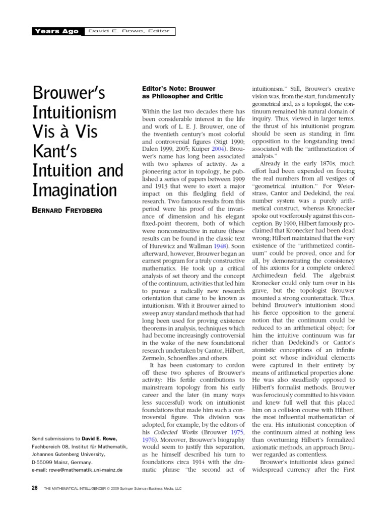 Brouwer's Intuitionism Vis A Vis Kant's Intuition Ans Imagination | PDF ...