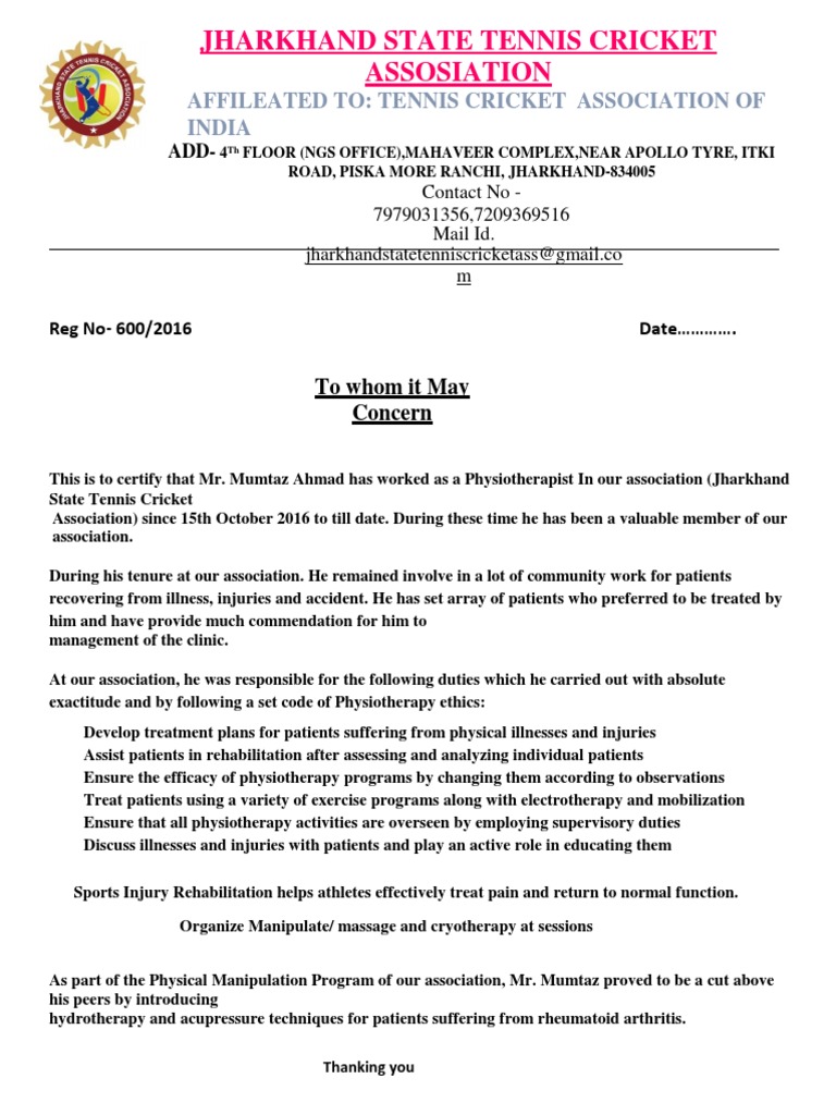 Experience Certificate For Physiotherapist Physical Therapy Therapy 