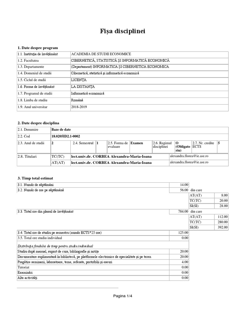 Csie Fisa Disciplina Baze De Date Information Management Databases