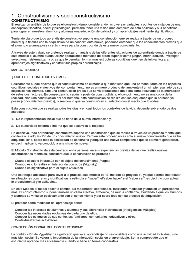 Constructivismo y Socioconstructivismo | PDF | Constructivismo ...