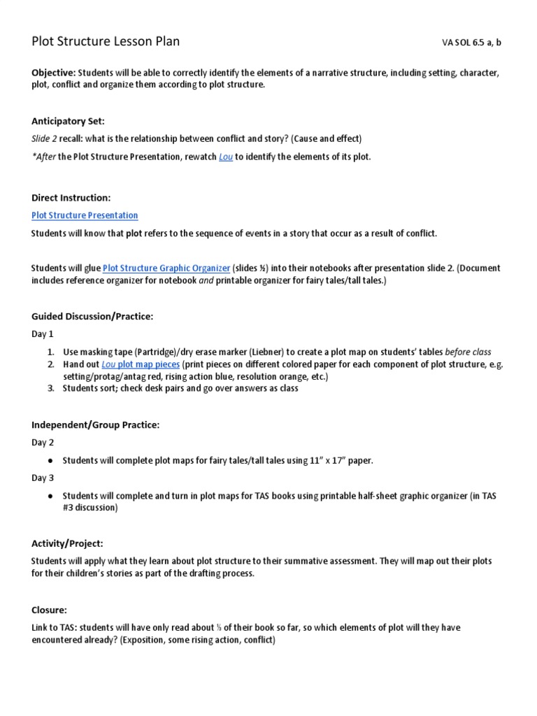 Plot Structure Lesson Plan Objective PDF