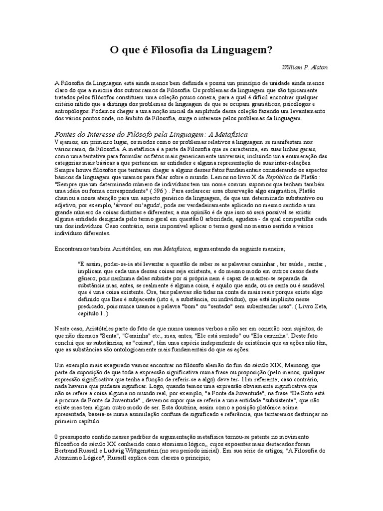 O Que É Filosofia Da Linguagem | PDF | Conhecimento | Metafísica