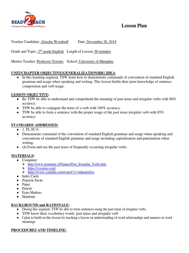 Lesson Plan: Unit/Chapter Objective/Generalization/Big Idea | PDF ...