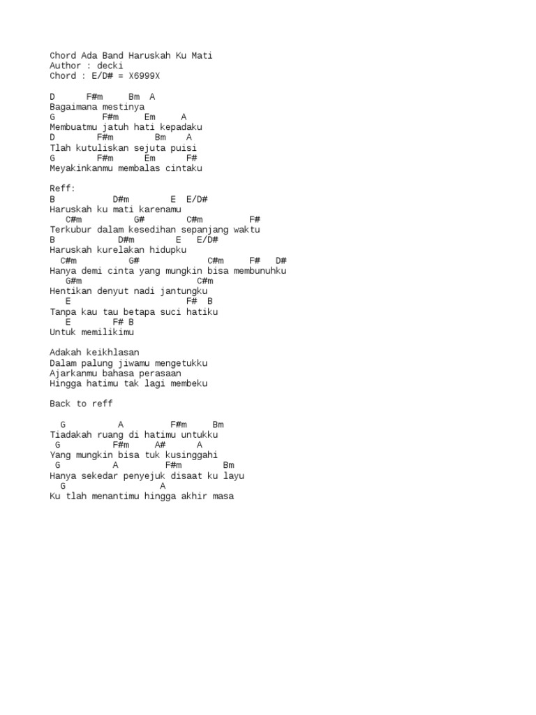 Chord Gitar Ada Band Haruskah Ku Mati Mudah