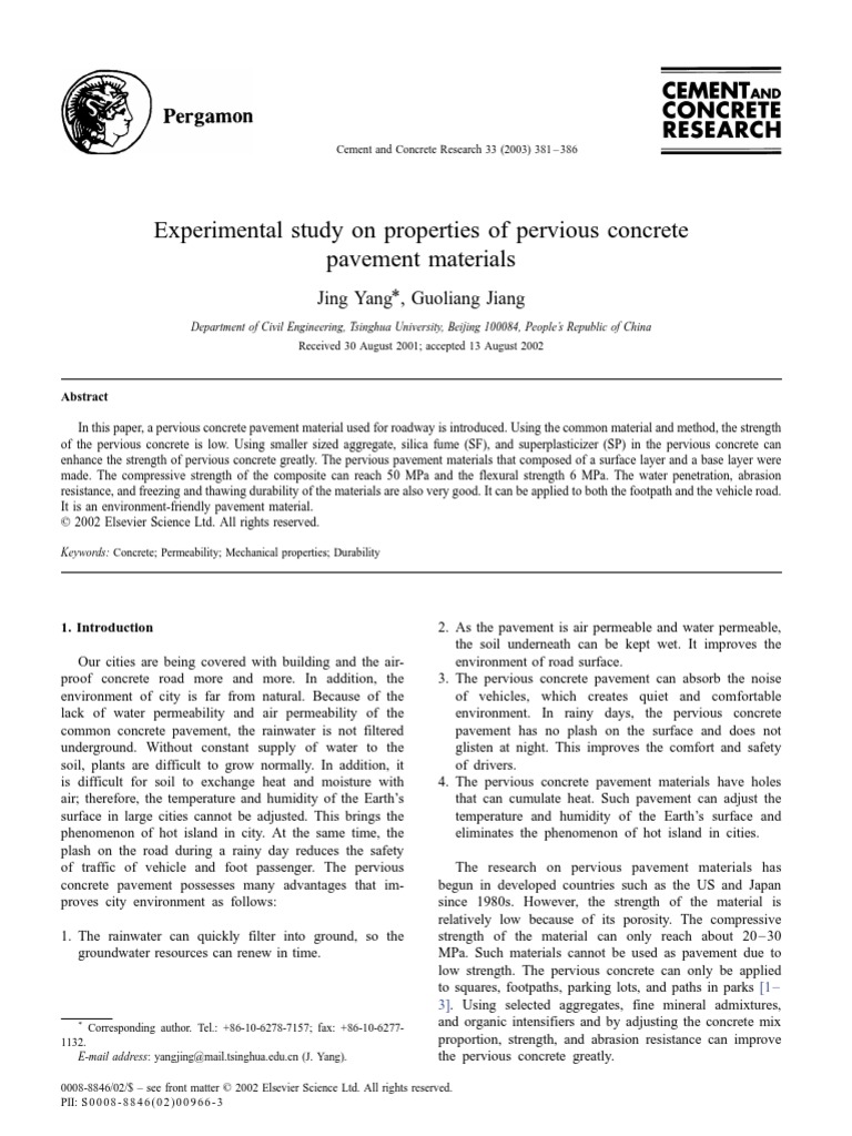 Pervious Concrete Pavement Properties | PDF | Road Surface | Concrete