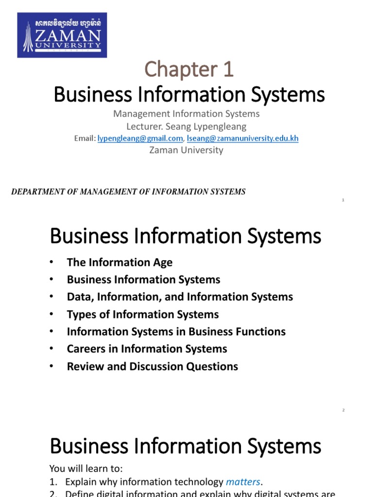 Chapter 1 Business Information Systems PDF Information System