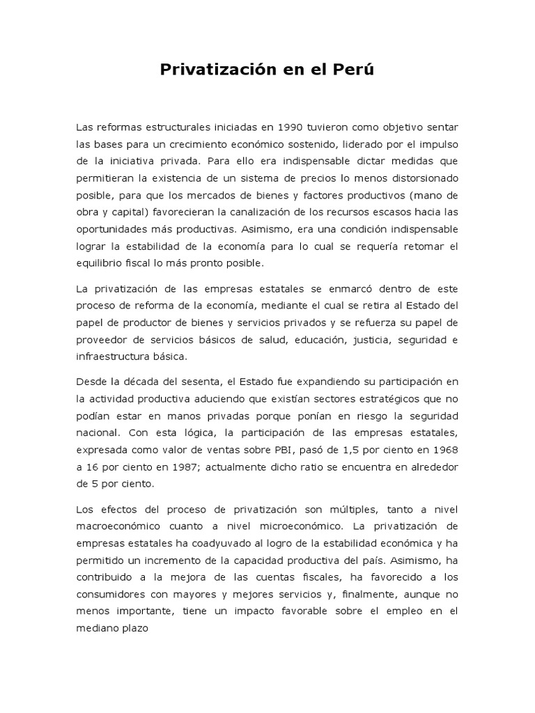 Privatización de Empresas en Perú | PDF | Empresa de propiedad estatal ...