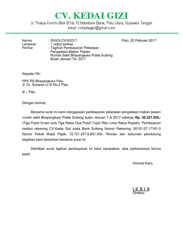 Surat Tagihan Pembayaran RS Bhayangkara | PDF | Pengelolaan Keuangan ...