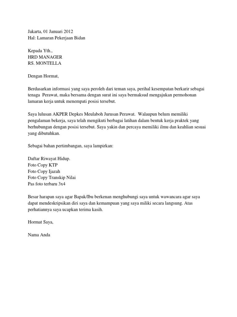 44+ Contoh Surat Lamaran Kerja Di Puskesmas Sebagai