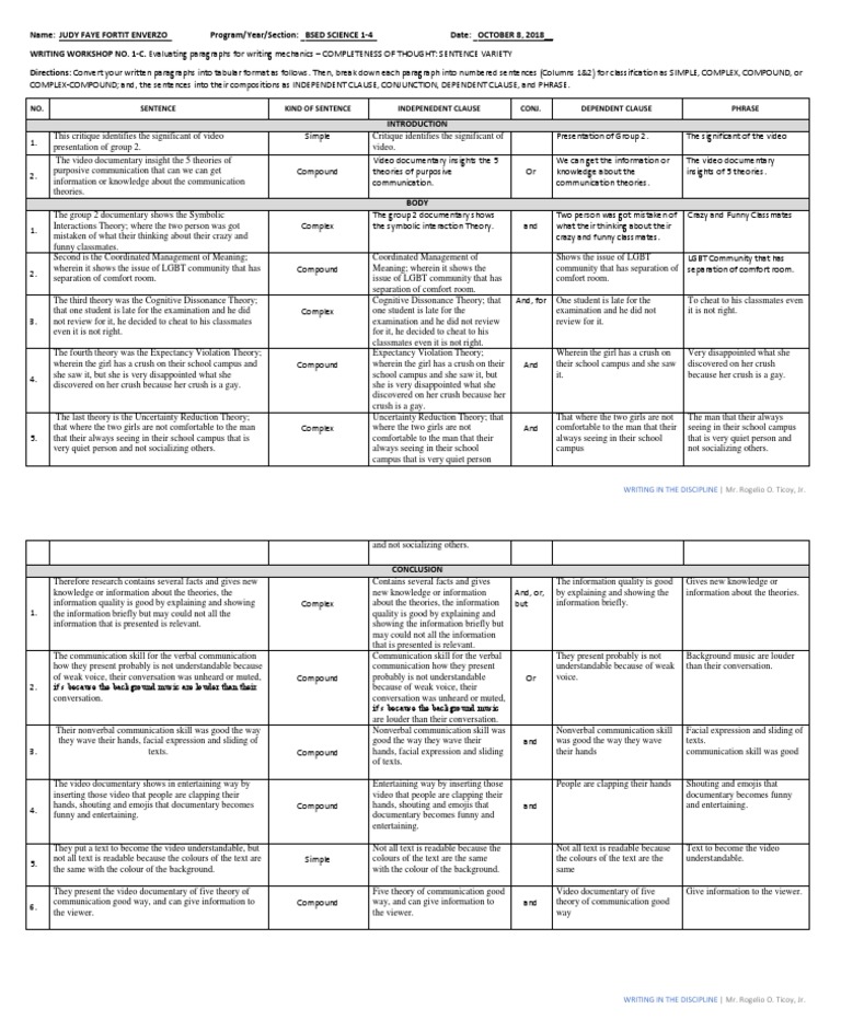 Writing in The Discipline Workshop 1 C 2 | PDF | Sentence (Linguistics ...