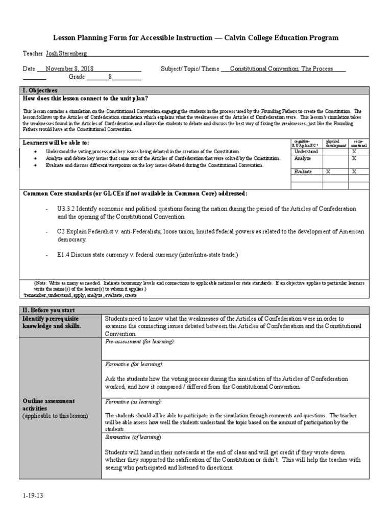 Constitutional Convention Simulation Lesson | PDF | Behavior ...