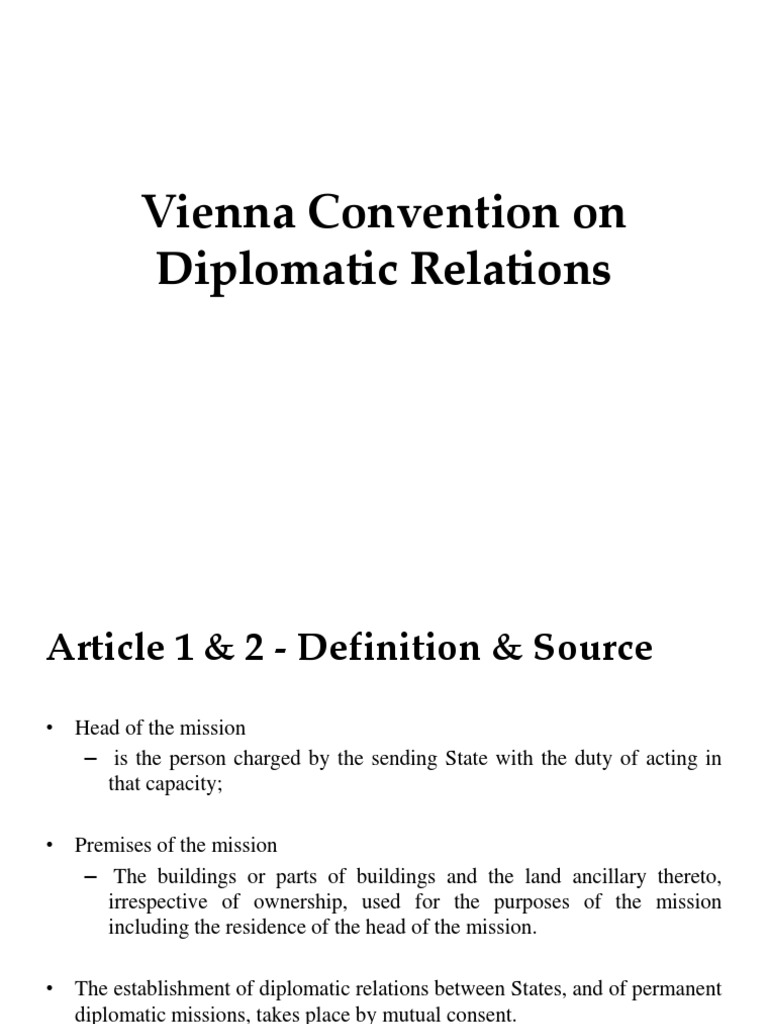 Vienna Convention on Diplomatic Relations | PDF | Sovereign Immunity ...
