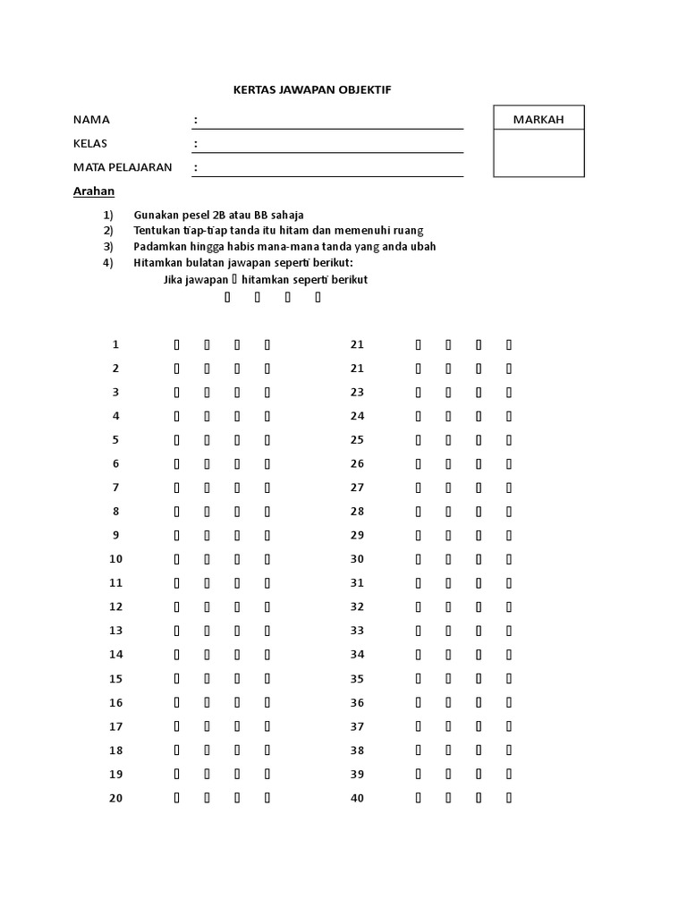 Kertas Jawapan Objektif Pdf