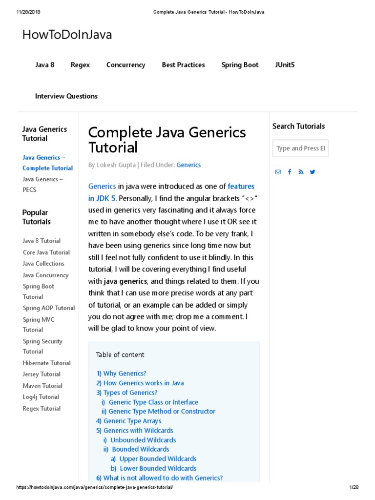 Complete Java Generics Tutorial - HowToDoInJava | PDF | Parameter ...